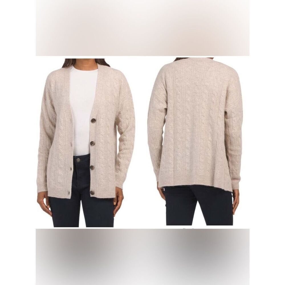 Rachel Zoe | Classic Cable Knit CASHMERE Button-Front Cardigan - Beige